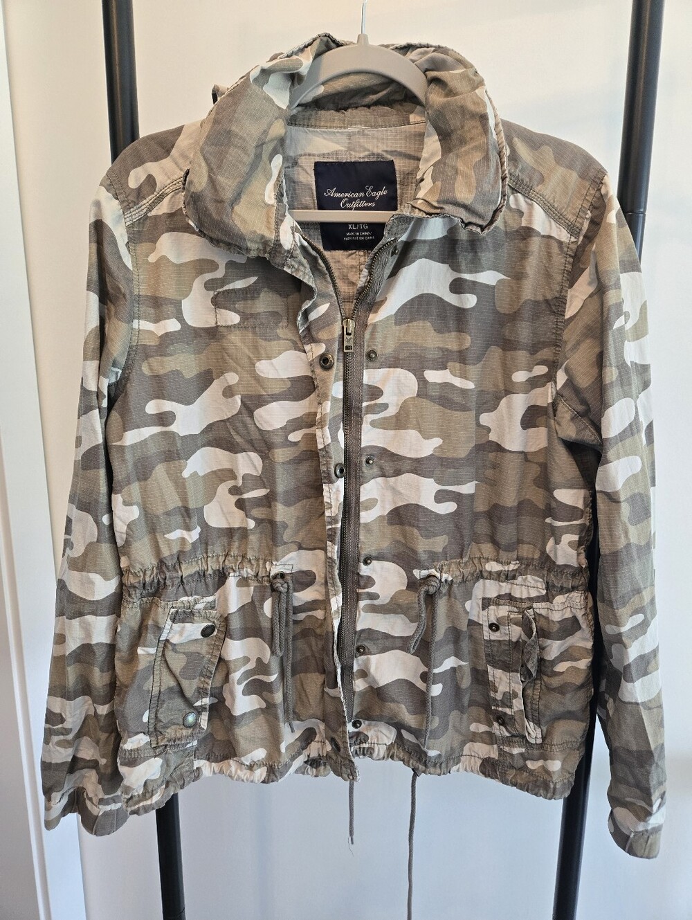 American Eagle Camo Utility Anorak Jacket Hooded Lightweight Women XL 2010s